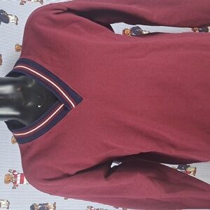Vintage v-neck burgundy & blue trim LG casual preppy pullover sweatshirt